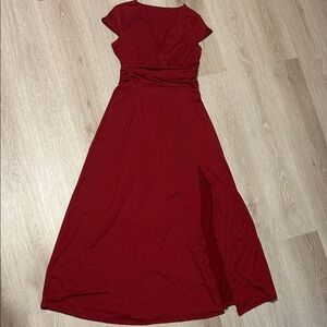 Elegant V Neck Thigh Split Red Evening Gown